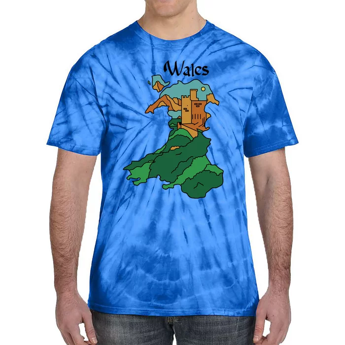 Welsh Map And Castle Heritage Pride Gift Tie-Dye T-Shirt