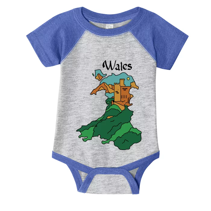 Welsh Map And Castle Heritage Pride Gift Infant Baby Jersey Bodysuit