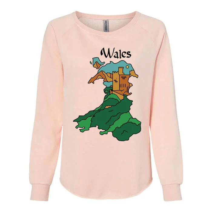 Welsh Map And Castle Heritage Pride Gift Womens California Wash Sweatshirt