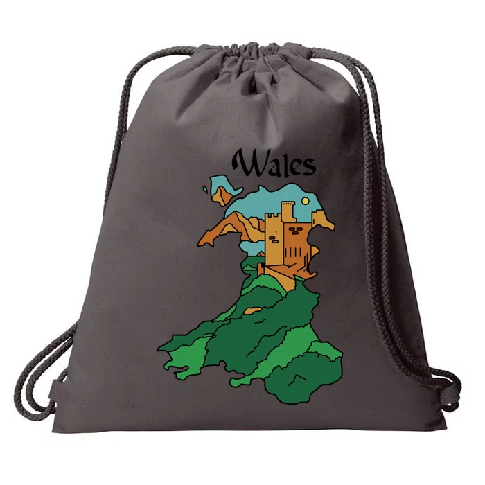 Welsh Map And Castle Heritage Pride Gift Drawstring Bag