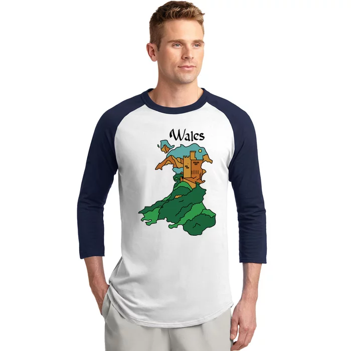 Welsh Map And Castle Heritage Pride Gift Baseball Sleeve Shirt