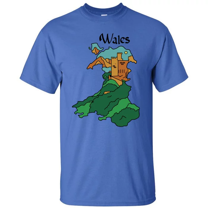 Welsh Map And Castle Heritage Pride Gift Tall T-Shirt