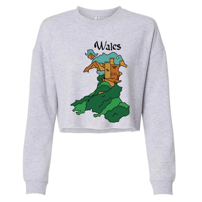 Welsh Map And Castle Heritage Pride Gift Cropped Pullover Crew