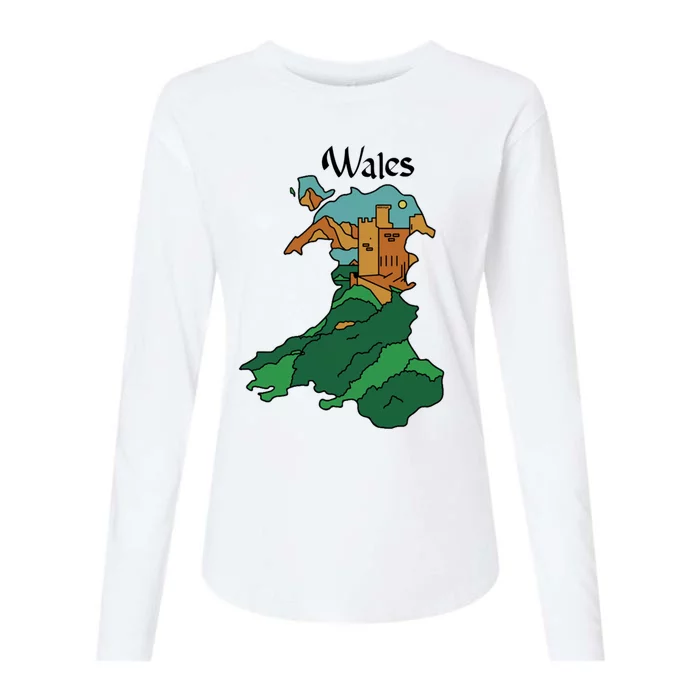 Welsh Map And Castle Heritage Pride Gift Womens Cotton Relaxed Long Sleeve T-Shirt