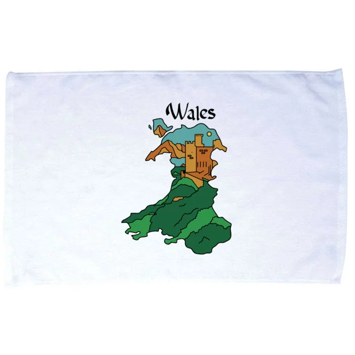 Welsh Map And Castle Heritage Pride Gift Microfiber Hand Towel