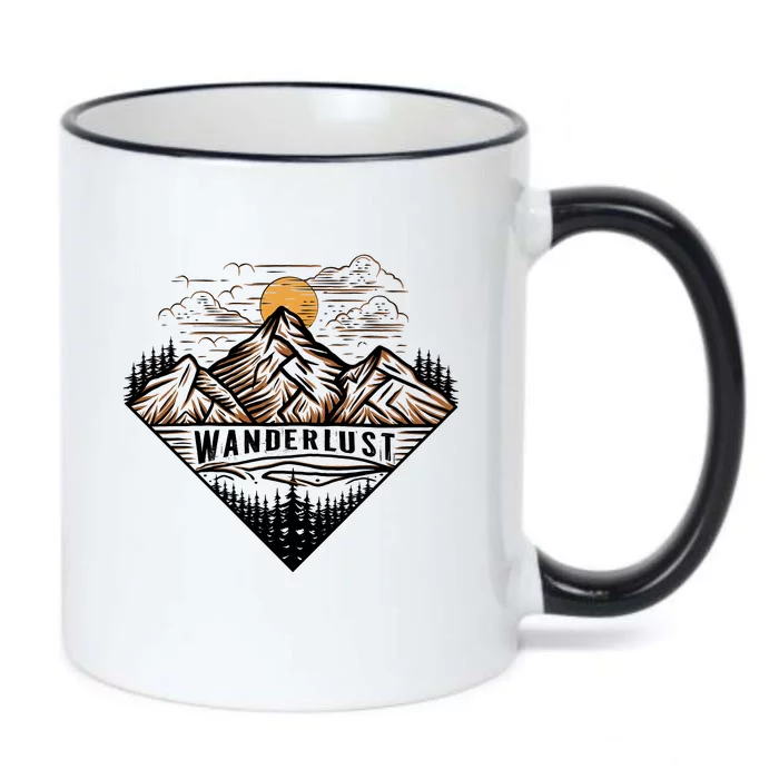 Wanderlust Mountain Adventure Graphic Black Color Changing Mug