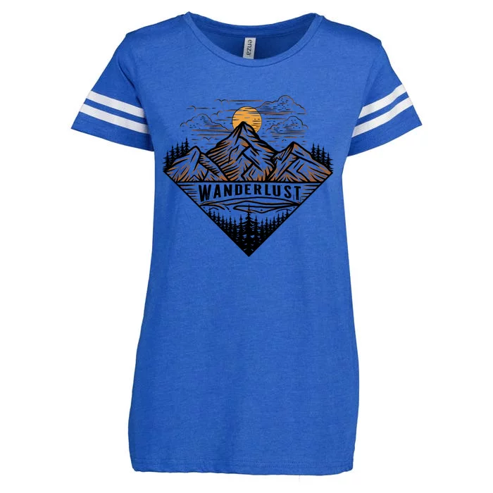 Wanderlust Mountain Adventure Graphic Enza Ladies Jersey Football T-Shirt