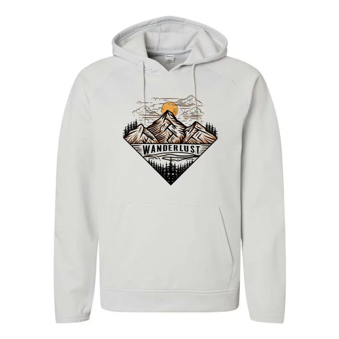 Wanderlust Mountain Adventure Graphic Performance Fleece Hoodie