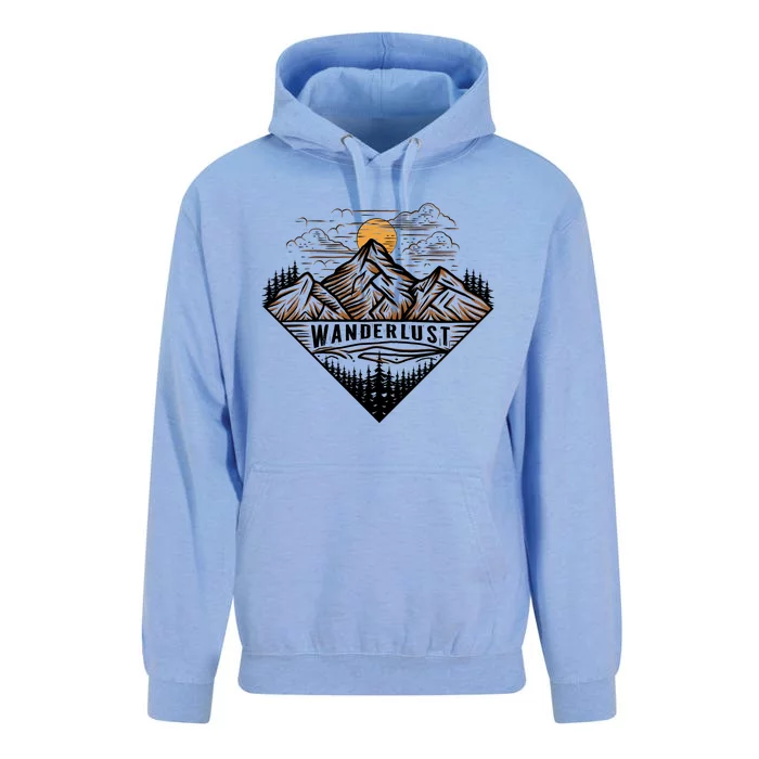 Wanderlust Mountain Adventure Graphic Unisex Surf Hoodie