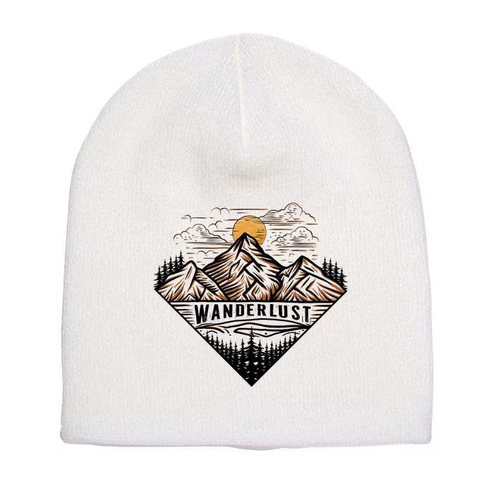 Wanderlust Mountain Adventure Graphic Short Acrylic Beanie