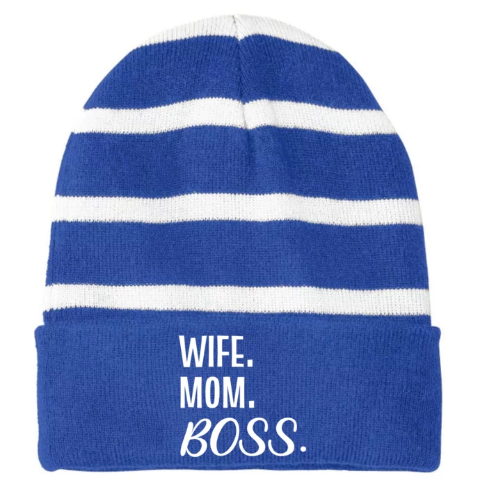 Wife Mom Boss Mother Gift Striped Beanie with Solid Band