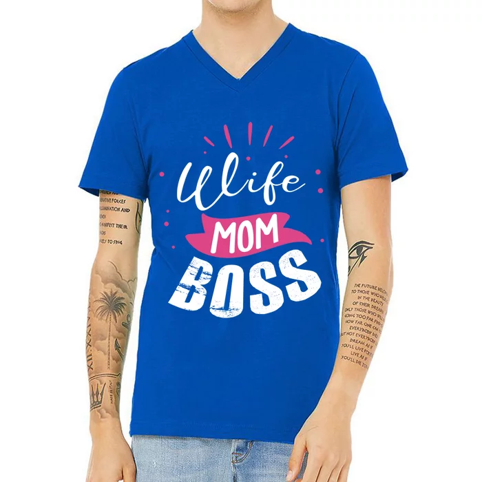 Wife Mom Boss Wife Mum Chef Meaningful Gift V-Neck T-Shirt