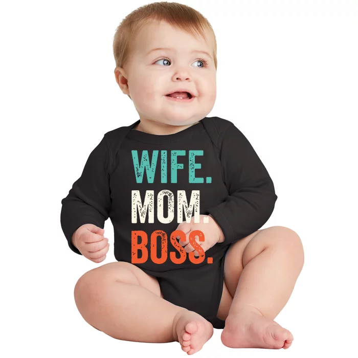 Wife Mom Boss Shirts Mothers Day Boss Baby Long Sleeve Bodysuit