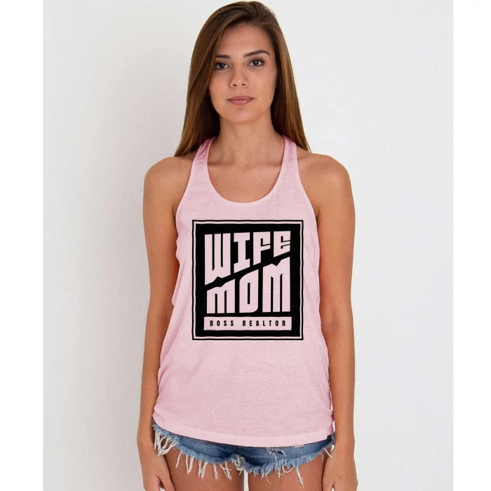 Wife Mom Boss Realtor Female Career Agents Gift Women's Knotted Racerback Tank