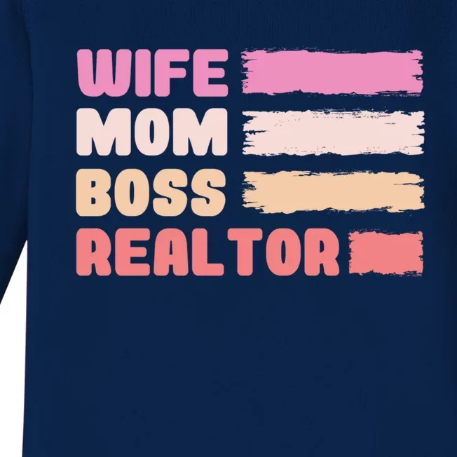 Wife Mom Boss Realtor Funny Real Estate Agent Funny Gift Baby Long Sleeve Bodysuit