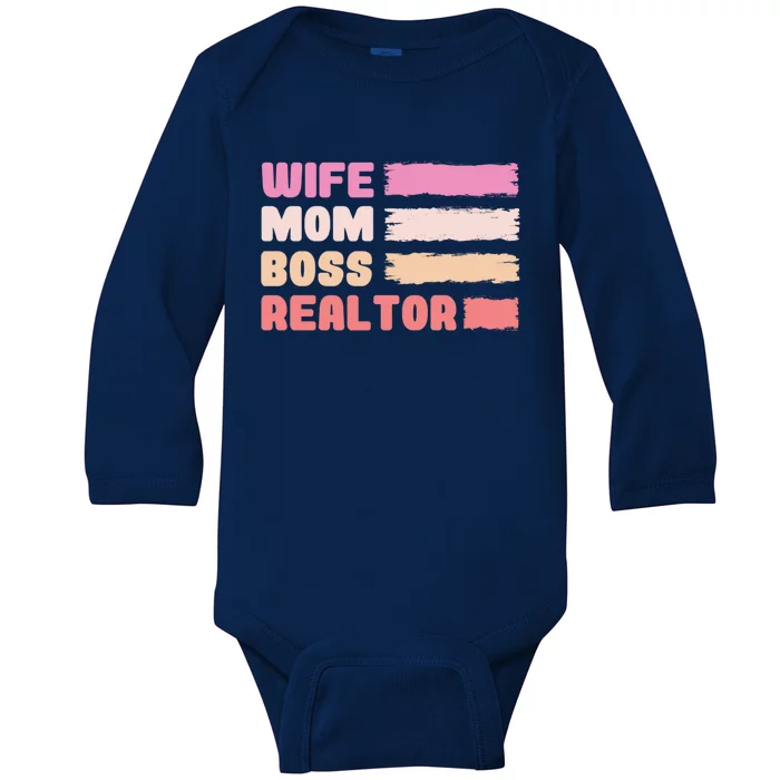 Wife Mom Boss Realtor Funny Real Estate Agent Funny Gift Baby Long Sleeve Bodysuit