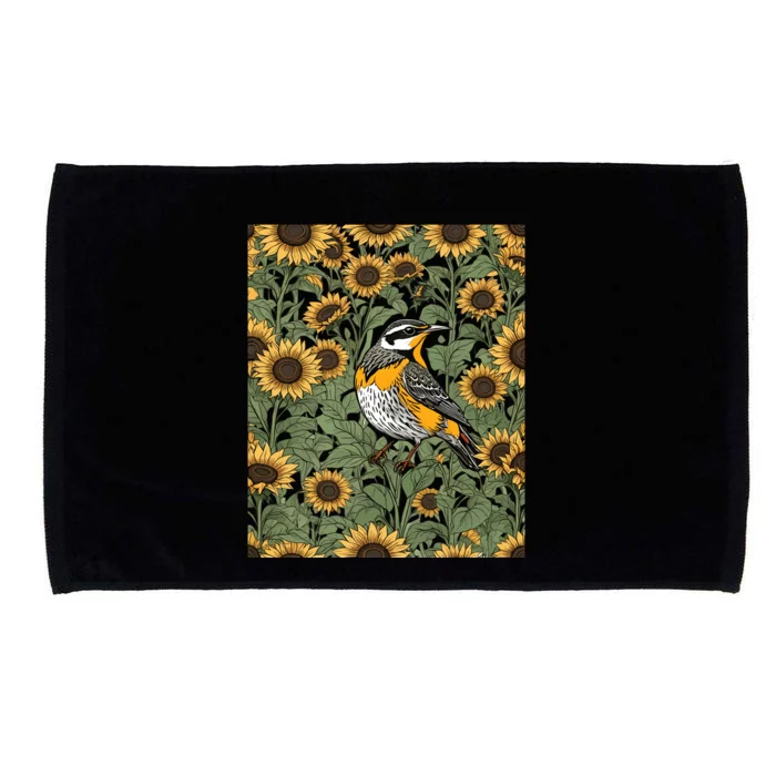 Western Meadowlark Bird Surrounded By Sunflowers Gift Microfiber Hand Towel