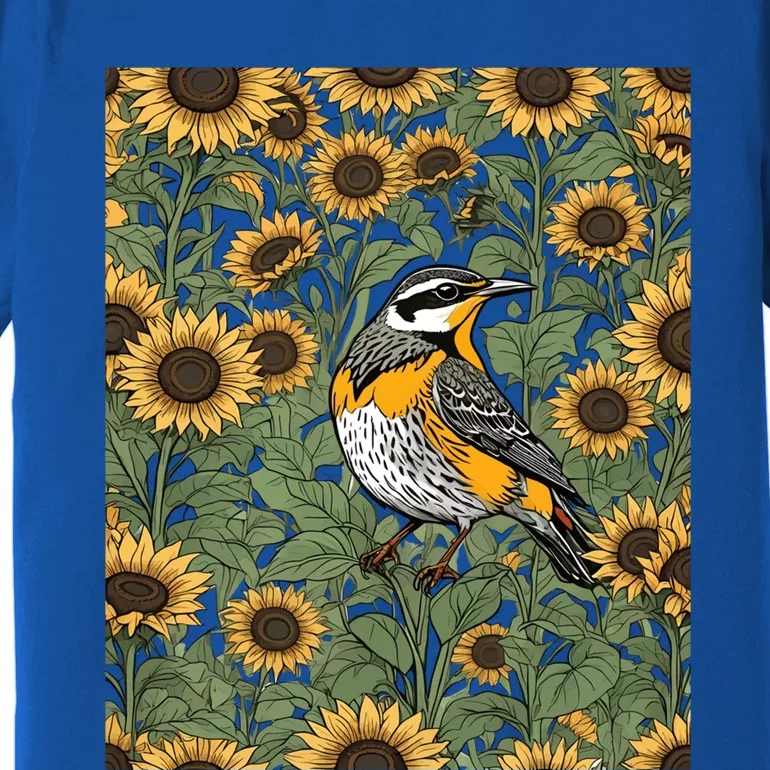 Western Meadowlark Bird Surrounded By Sunflowers Gift Premium T-Shirt