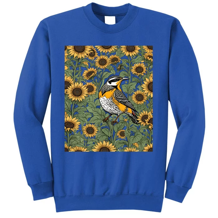 Western Meadowlark Bird Surrounded By Sunflowers Gift Tall Sweatshirt