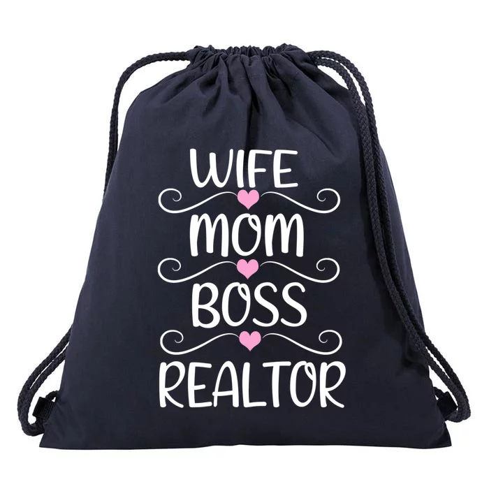 Wife Mom Boss Realtor Happy Mother's Day Best Mom Realtor Funny Gift Drawstring Bag