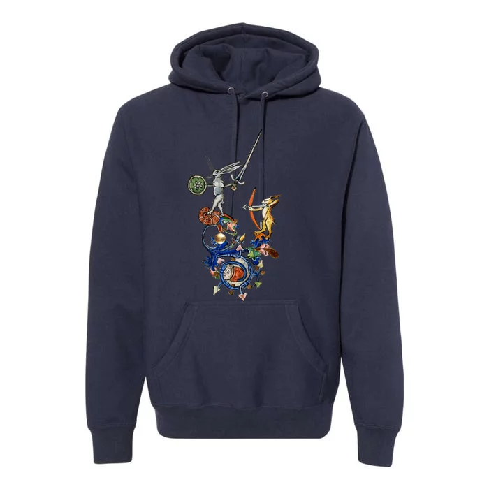 Weird Medieval Bestiary Killer Rabbits With Sword And Bow Premium Hoodie