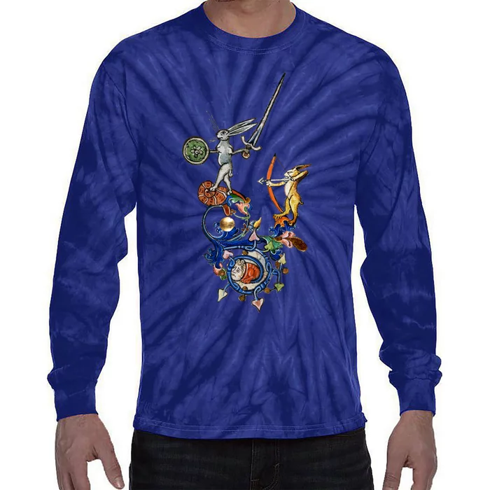 Weird Medieval Bestiary Killer Rabbits With Sword And Bow Tie-Dye Long Sleeve Shirt