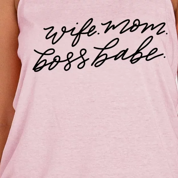 Wife Mom Boss Babe Blk Great Gift Women's Knotted Racerback Tank