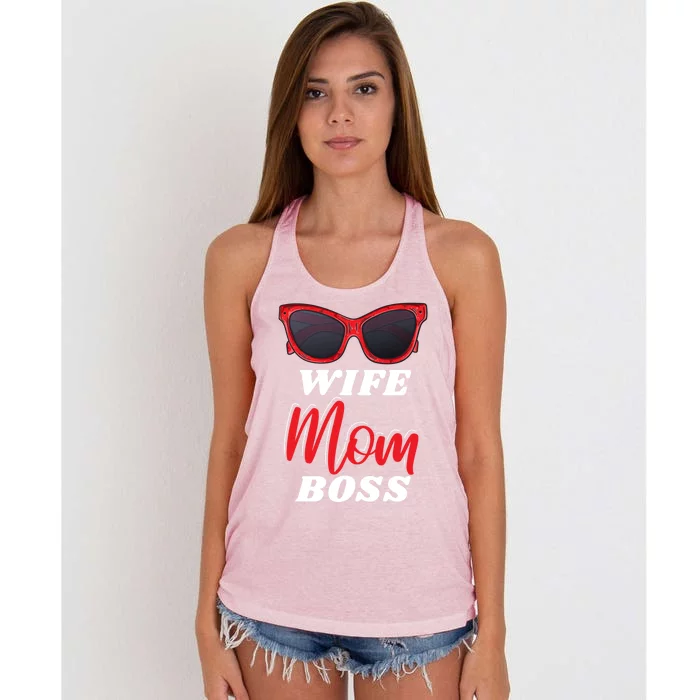 Wife Mom Boss Sunglasses Mothers Day Meaningful Gift Women's Knotted Racerback Tank