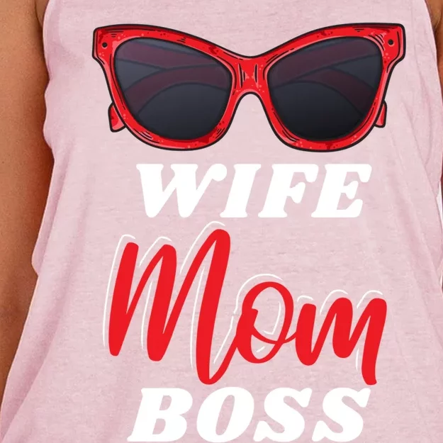 Wife Mom Boss Sunglasses Mothers Day Meaningful Gift Women's Knotted Racerback Tank