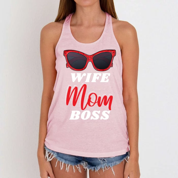 Wife Mom Boss Sunglasses Mothers Day Meaningful Gift Women's Knotted Racerback Tank