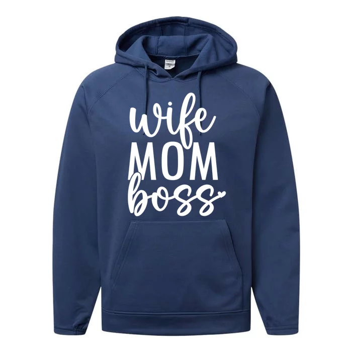 Wife Mom Boss Funny For Mom With Saying Funny Gift Performance Fleece Hoodie