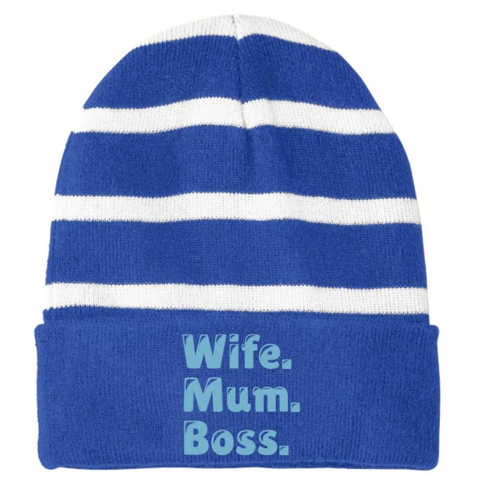 Wife Mom Boss Gift Striped Beanie with Solid Band