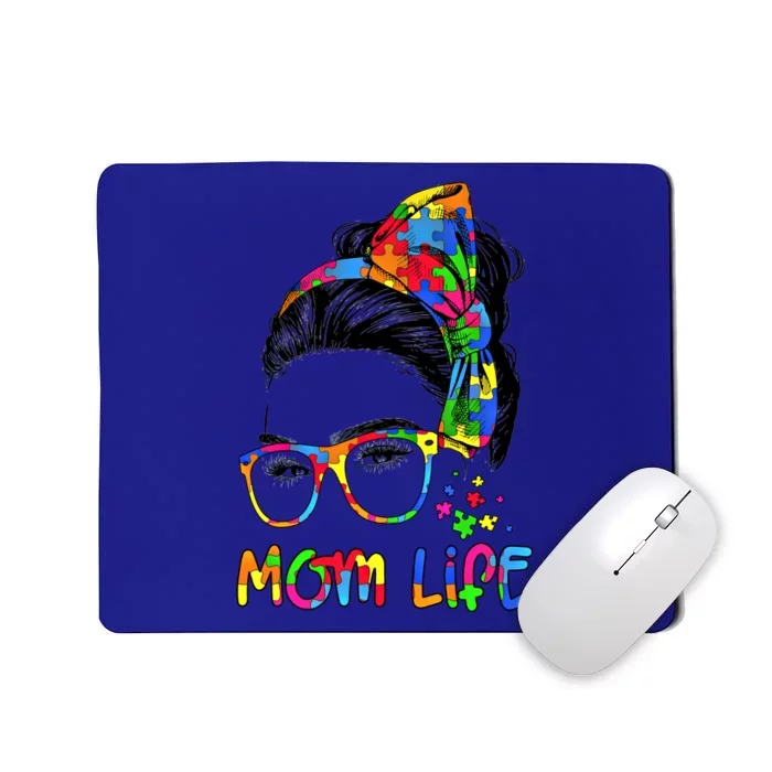 Wo Messy Bun Leopard Autistic Autism Awareness Mom Life Gift Mousepad