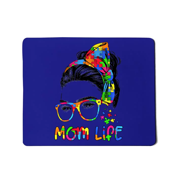 Wo Messy Bun Leopard Autistic Autism Awareness Mom Life Gift Mousepad