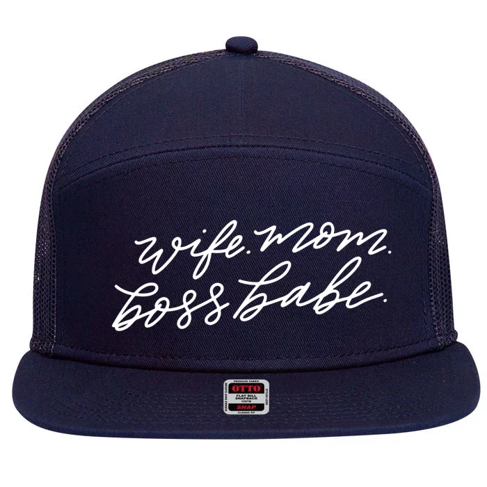 Wife Mom Boss Babe Blk Gift 7 Panel Mesh Trucker Snapback Hat