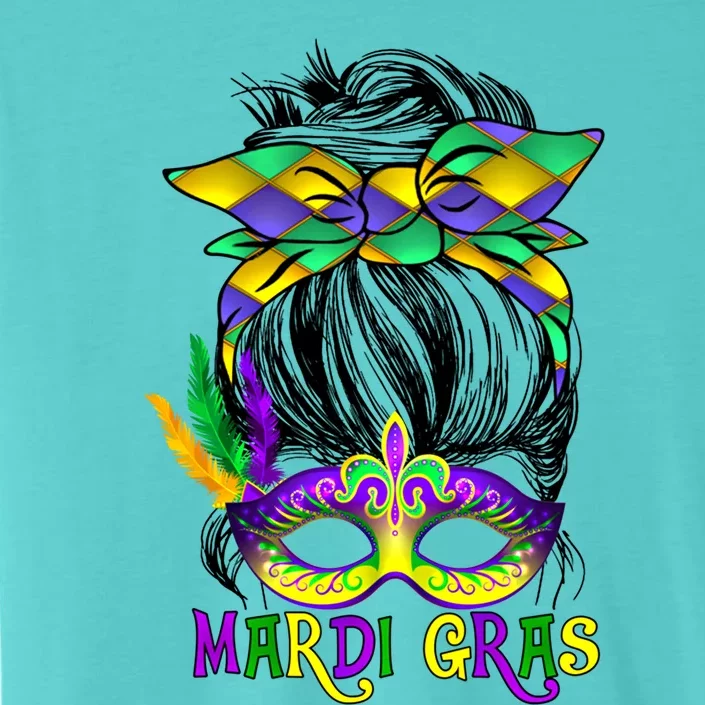 Wo Messy Bun Mardi Gras Feathered Mask Mardi Gras Party Gift ChromaSoft Performance T-Shirt