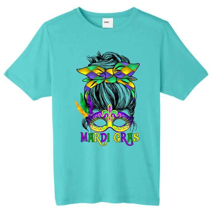 Wo Messy Bun Mardi Gras Feathered Mask Mardi Gras Party Gift ChromaSoft Performance T-Shirt