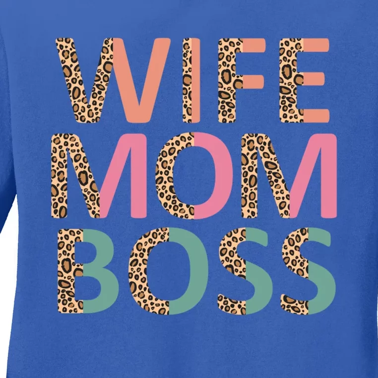 Wife Mom Boss Mother's Day Mother Leopard Print Mom Gift Ladies Long Sleeve Shirt