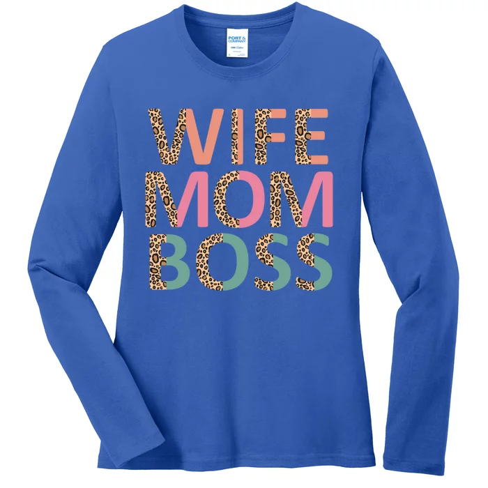 Wife Mom Boss Mother's Day Mother Leopard Print Mom Gift Ladies Long Sleeve Shirt