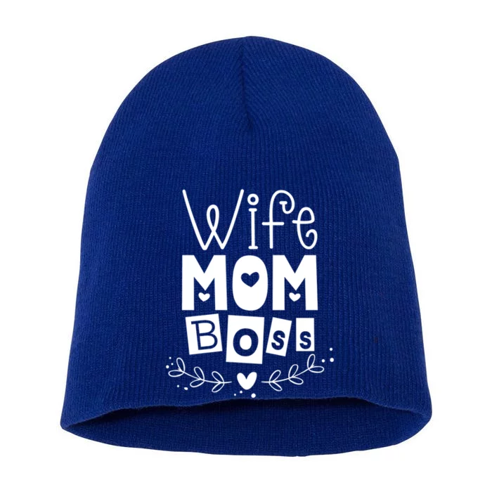 Wife Mom Boss Funny Mother Mama Mommy Gift Short Acrylic Beanie