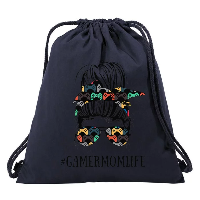 Womens Messy Bun Life Of A Gamer Mom Mother's Day Gaming Mother Drawstring Bag