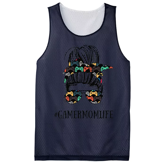 Womens Messy Bun Life Of A Gamer Mom Mother's Day Gaming Mother Mesh Reversible Basketball Jersey Tank