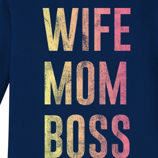 Wife Mom Boss Gradient Stacked Gift Baby Long Sleeve Bodysuit