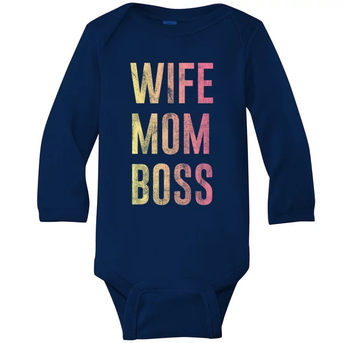 Wife Mom Boss Gradient Stacked Gift Baby Long Sleeve Bodysuit