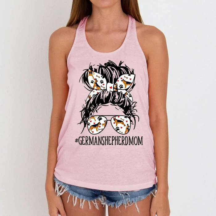 Wo's Messy Bun Mom Ger Shepherd Mom Sunglasses Funny Great Gift Women's Knotted Racerback Tank