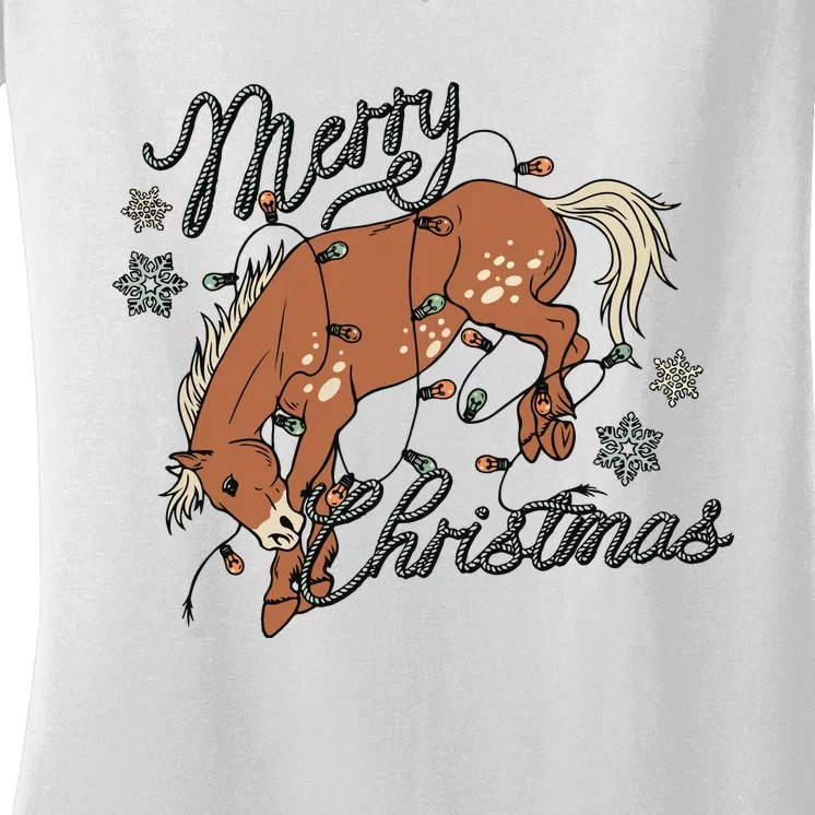 Western Merry Christmas (Excusive) Dtf Transfer Ready To Press Direct To Film Women's V-Neck T-Shirt