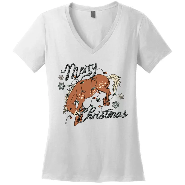 Western Merry Christmas (Excusive) Dtf Transfer Ready To Press Direct To Film Women's V-Neck T-Shirt