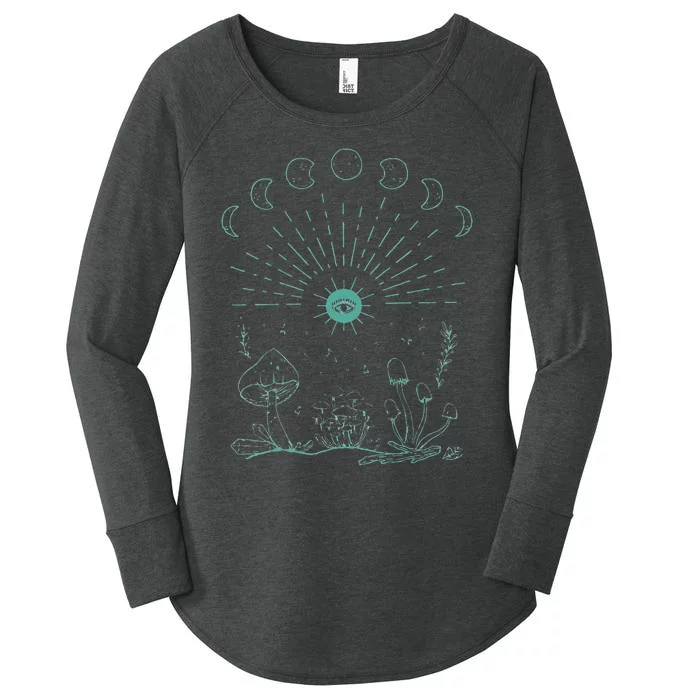 Womens Mushrooms Crystals Moon Phases Sun Eye Cottagecore Aesthetic Women's Perfect Tri Tunic Long Sleeve Shirt