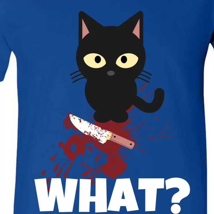 What? Murderous Cat With Knife For Cat Friends Gift V-Neck T-Shirt