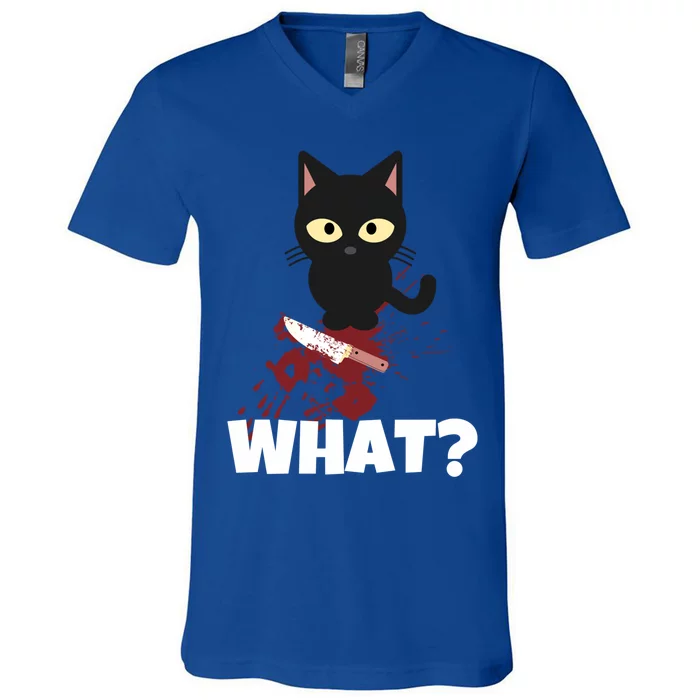 What? Murderous Cat With Knife For Cat Friends Gift V-Neck T-Shirt